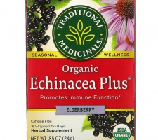 Traditional Medicinals, Organic Echinacea Plus, Elderberry, Caffeine Free, 16 Wrapped Tea Bags, .85 