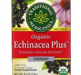 Traditional Medicinals, Organic Echinacea Plus, Elderberry, Caffeine Free, 16 Wrapped Tea Bags, .85 