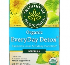 Traditional Medicinals, Organic EveryDay Detox, Dandelion, Caffeine Free, 16 Wrapped Tea Bags, .85 