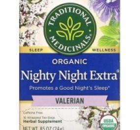 Traditional Medicinals, Organic Nighty Night Extra Tea, Valerian, 16 Wrapped Tea Bags, 0.85 oz (24 g